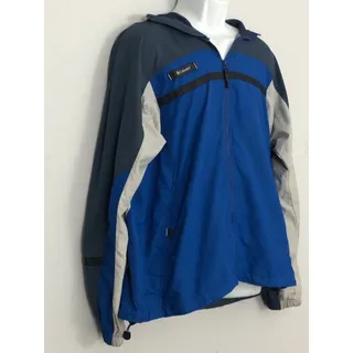 Photo of Columbia Packable Windbreaker Jacket Blue Gray Mens L Vented Hooded Gorpcore