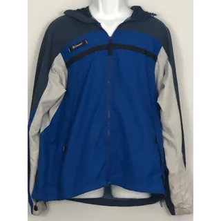 Photo of Columbia Packable Windbreaker Jacket Blue Gray Mens L Vented Hooded Gorpcore