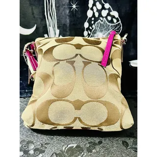 Photo of Coach F48806 Signature Stripe Swingpack Crossbody Khaki Passion Berry