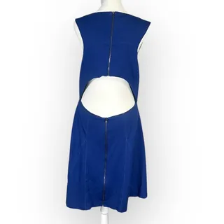 Photo of Trina Turk Mini Dress Women's Large Blue Sleeveless Open Back Boat Neck Full Zip