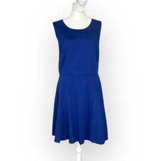 Photo of Trina Turk Mini Dress Women's Large Blue Sleeveless Open Back Boat Neck Full Zip