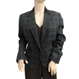 Photo of Talbots Size 10 Wool Blend Plaid Tartan Blazer Velvet Collar Preppy Equestrian