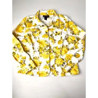 Photo of Charter Club Jean Shop Petite PXL Floral Denim Jacket Yellow Rose Stretch