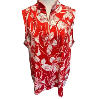 Photo of NWOT Chico's Red Floral Tank Blouse 1/4 Zip 2