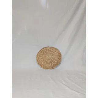 Photo of Vintage Round Woven Wicker Tray Shallow Basket Wall Decor Platter Accent