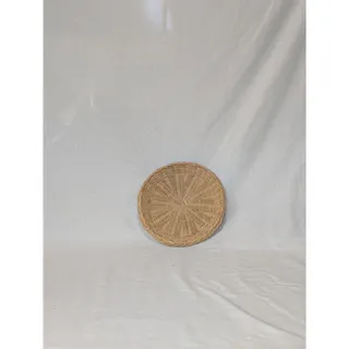 Photo of Vintage Round Woven Wicker Tray Shallow Basket Wall Decor Platter Accent