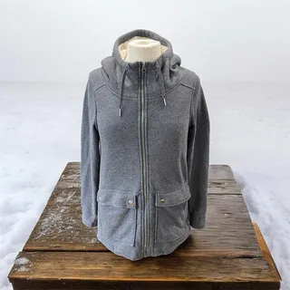 Photo of Columbia Fleece Jacket Women’s Small Gray Long Hooded Full Zip Sherpa Coat Warm