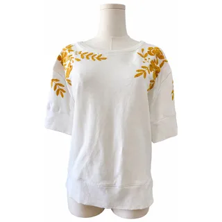 Photo of Maeve by Anthropologie Vineland Embroidered Sweatshirt Ivory Gold Medium