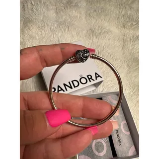 Photo of Pandora Moments Sterling Silver Heart Clasp Bangle Bracelet New in Gift Box