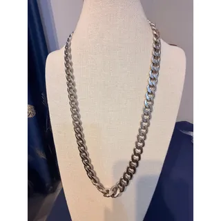 Photo of Vintage 30” + 10” Silver Tone Chunky Curb Chain Necklace