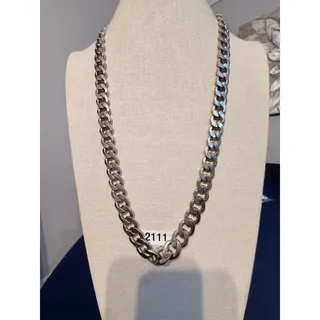Photo of Vintage 30” + 10” Silver Tone Chunky Curb Chain Necklace