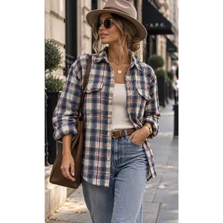 Photo of Vintage Cottagecore Upcycled Flannel Layering Boyfriend Plaid Shirt Large