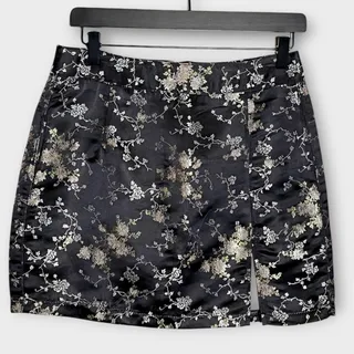 Photo of LIONESS The Lola Black Metallic Floral Satin Jacquard Mini Skirt Size Small