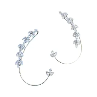 Photo of Crystal Ear Climber Crawler Earrings Silver Tone Leaf Vine Design Pair Cuff