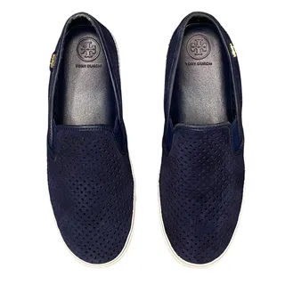 Photo of Tory Burch Slip on Sneakers Women Sz 8.5 Blue Suede Perforated Loafer