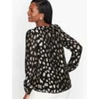 Photo of Talbots | Black & Silver, Clip Dot, Tie Back Blouse | Size Petite XL