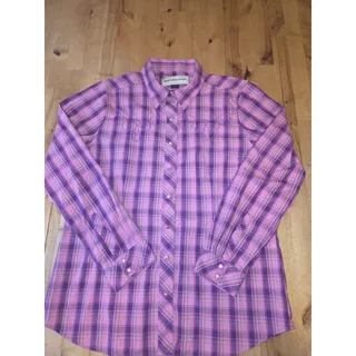 Photo of Bit & Bridle Women’s Purple Plaid Long Sleeve Western Pearl Snap Shirt, Size M