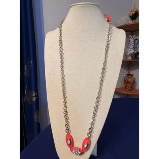 Photo of Vintage 38” Pink & White Floral Statement Necklace