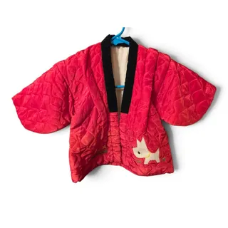 Photo of Rare 1940s 1950s Childs Red Quilted Satin Jacket Scottie Dog Applique Vintage