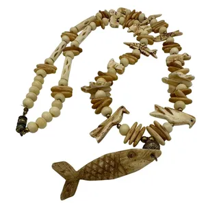 Photo of Vintage Navajo Carved Bone Necklace 13" Fish, Bird, Turtle, Bear, Lion