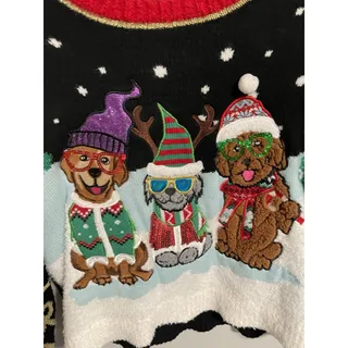 Photo of Major Label Group SZ Large Christmas Sweater Three Dogs With Glasses & Scarfs