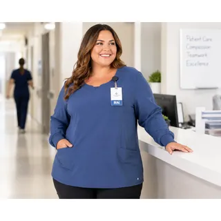 Photo of Cherokee Infinity Blue Scrub Top with Pockets - Size 3XL