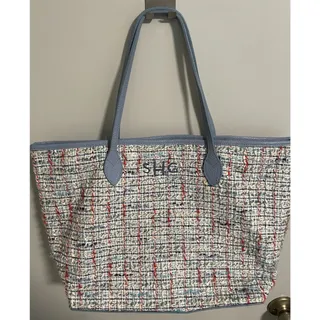 Photo of Mark & Graham Italian tweed Woven Tote Bag Multicolor Blue Leather Zip, Lined