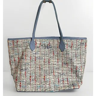 Photo of Mark & Graham Italian tweed Woven Tote Bag Multicolor Blue Leather Zip, Lined