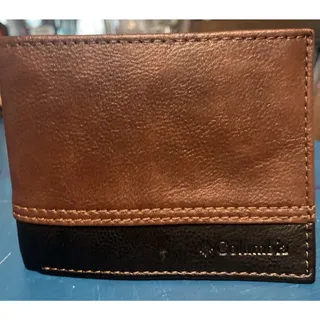 Photo of Columbia GenuineLeather Mens Two Tone Wallet Embossed Logo Used Excellent Shape
