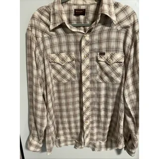 Photo of Wrangler Pearl Snap Western Button Up Shirt Plaid White Tan Size XL