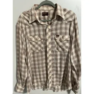 Photo of Wrangler Pearl Snap Western Button Up Shirt Plaid White Tan Size XL