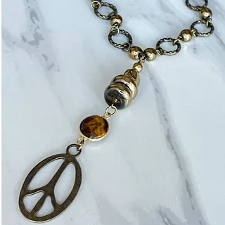 Photo of Chandler Peace Sign Beaded Necklace | Gunmetal & Bronze | Dylan Designs