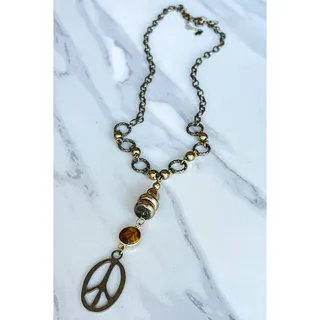 Photo of Chandler Peace Sign Beaded Necklace | Gunmetal & Bronze | Dylan Designs