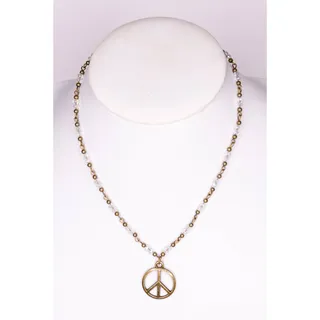 Photo of Peace Sign Beaded Necklace | Gold & Clear | Dylan Designs