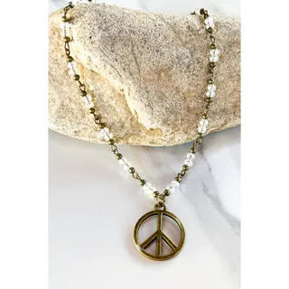 Photo of Peace Sign Beaded Necklace | Gold & Clear | Dylan Designs