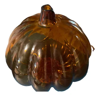 Photo of Amber Glass Votive 9.5 X 10” Pumpkin Candle Holder With Stem Chimney