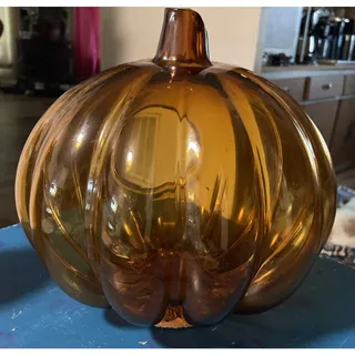 Photo of Amber Glass Votive 9.5 X 10” Pumpkin Candle Holder With Stem Chimney