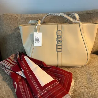 Photo of Cavalli Women’s Almond Large Tote and Scarf Bundle NWT