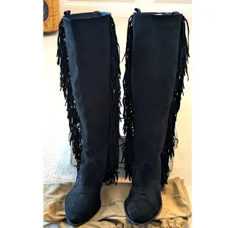 Photo of Golden Goose "Wish Star" Black Suede Fringe Western Boots