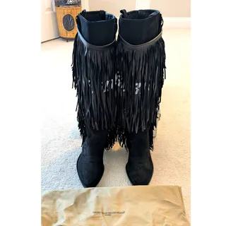 Photo of Golden Goose "Wish Star" Black Suede Fringe Western Boots