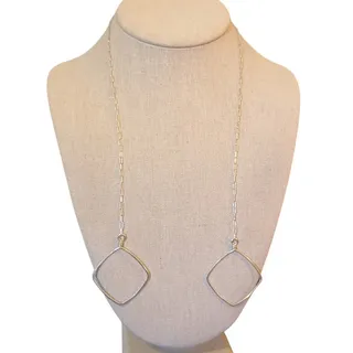 Photo of VTG 1.25" Medium Silver Forged Double Diamond/Square 22" Lariat Necklace