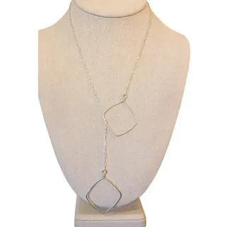 Photo of VTG 1.25" Medium Silver Forged Double Diamond/Square 22" Lariat Necklace
