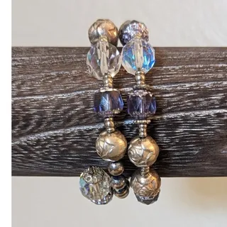Photo of Silvertone Rose Purple & Clear AB Glass Crystal Beaded Small Wire Wrap Bracelet