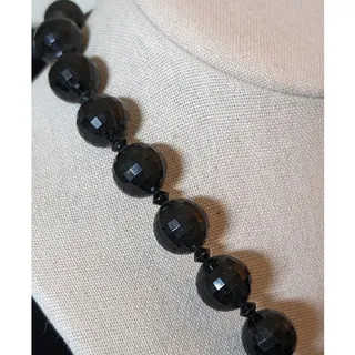 Photo of Vintage Black Faceted Acrylic Bead Hook & Slide Clasp 19.5" Necklace