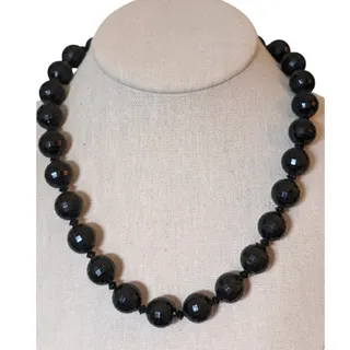 Photo of Vintage Black Faceted Acrylic Bead Hook & Slide Clasp 19.5" Necklace