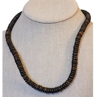 Photo of Vintage Brown Coconut Wood Bead Barrel Clasp 18.5" Necklace