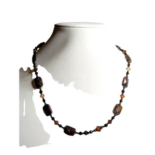 Photo of Black & Brown Crystal & Agate Stone Beaded 18" Necklace with Swirl Hook Clasp