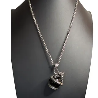 Photo of Dragon Obsidian Pendant On Heavy Silver Tone Rolo Link Chain 22" Necklace