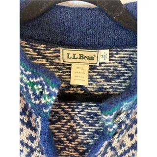 Photo of VTG L.L. Bean Nordic Fair Isle Wool/Nylon Cardigan Metal buttons girls M cozy