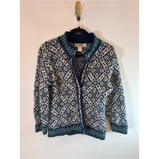 Photo of VTG L.L. Bean Nordic Fair Isle Wool/Nylon Cardigan Metal buttons girls M cozy